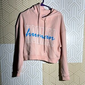 Normal Human Pink Hoodie with Blue Graphic